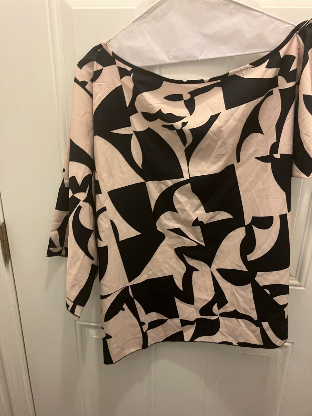 Womens Black & Blush Patterned Boatneck Blouse